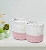 Set Of 2 Pink & White Jute Handwoven Multipurpose Planter & Storage Basket