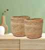 Set Of 2 Beige Jute Handwoven Multipurpose Planter & Storage Basket
