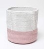 Set Of 2 Pink & White Jute Handwoven Multipurpose Planter & Storage Basket