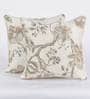 Cream Floral Jute 16 x 16 Inches Cushion Covers (Set of 2)