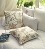 Cream Floral Jute 16 x 16 Inches Cushion Covers (Set of 2)