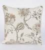 Cream Floral Jute 16 x 16 Inches Cushion Covers (Set of 2)
