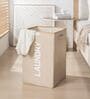 Beige Jute Foldable Laundry Basket For Clothes With Lid & Handle