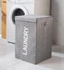 Grey Jute Foldable Laundry Basket With Lid & Handle