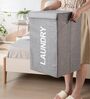 Grey Jute Foldable Laundry Basket With Lid & Handle