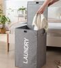 Grey Jute Foldable Laundry Basket With Lid & Handle