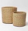 Set Of 2 Beige Kouna Grass Handwoven Multipurpose Planter & Storage Basket