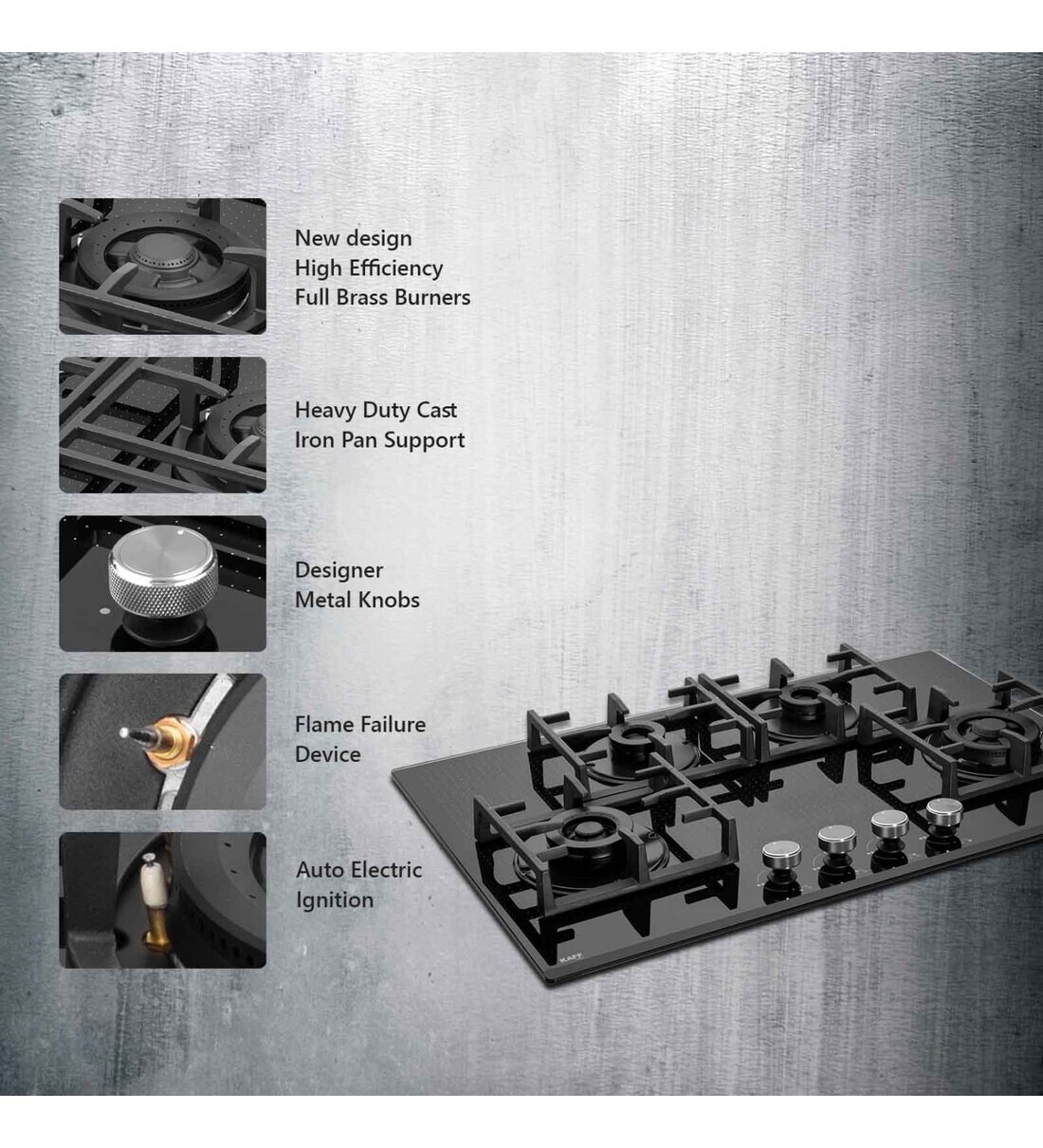 Buy Kaff 4 Burners Glass Gas Hob Nvh804 (Isi Mark) Online Gas Stoves Gas Stoves Appliances