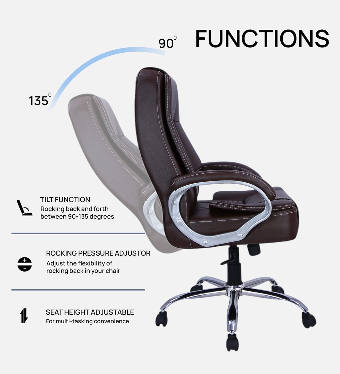 Buy Kairy High Back Leatherette Executive Chair in Brown Colour at