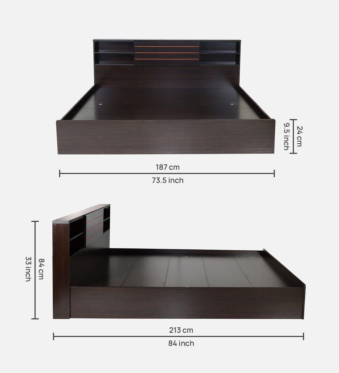 Buy Kaito King Size Bed in Wenge Finish with Box Storage Online