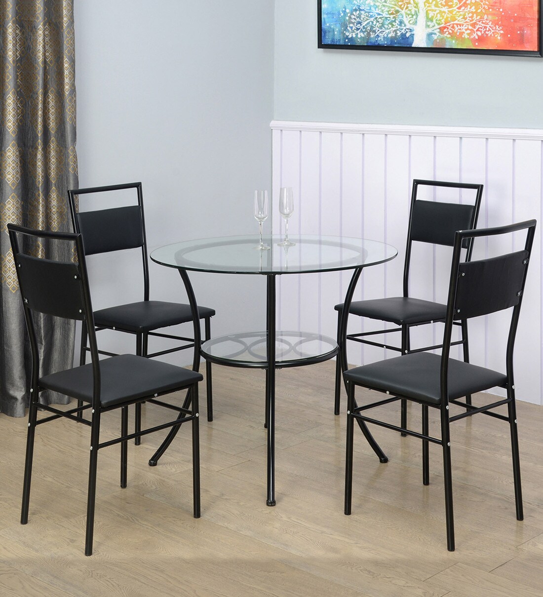 Buy Kane Four Seater Dining Set In Black Colour By Home Online 4 Seater Dining Sets Dining Furniture Pepperfry Product