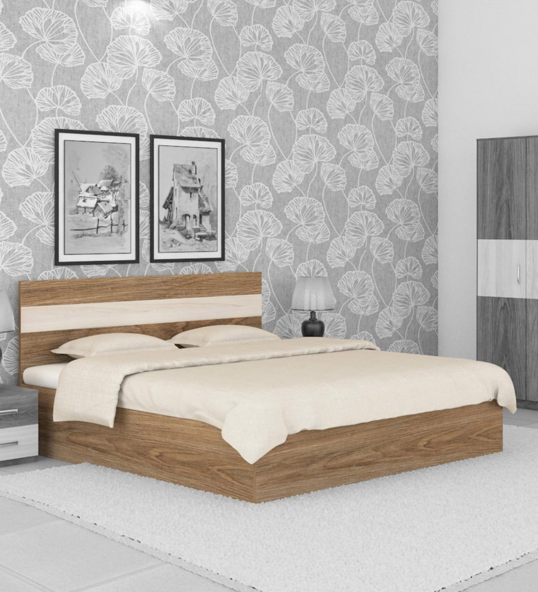 Buy Kane King Size Bed With Storage in Oak Finish By Varanda Woods ...