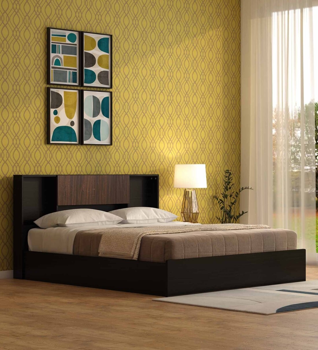 Buy Kaori King Size Bed With Storage In Wenge Finish By Mintwud Online Modern King Size Beds