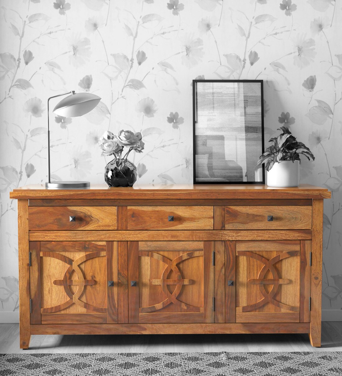 Buy Karl Solid Wood Sideboard In Rustic Teak Finish By Woodsworth
