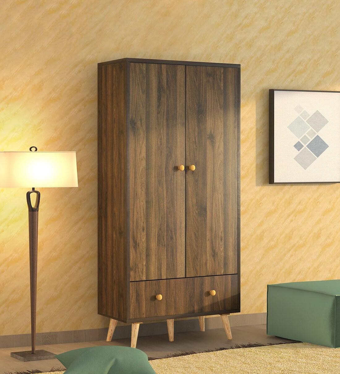 Buy Kasumi 2 Door Wardrobe In Columbia Walnut Finish By Mintwud Online