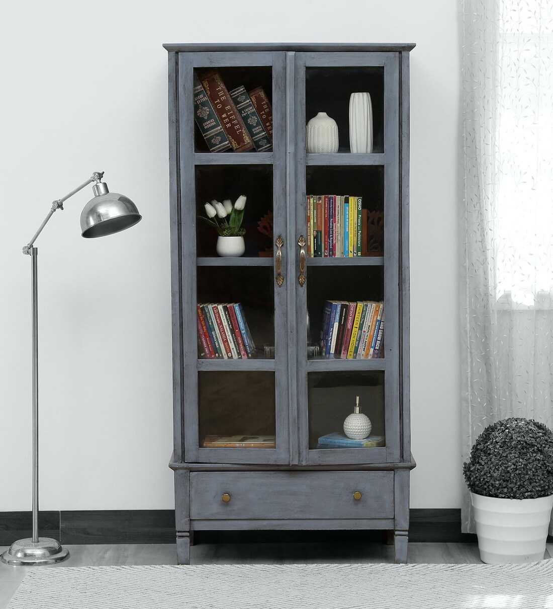 Buy Kazan Solid Wood Book Case In Distress Finish At 4 OFF By   Kazan Solid Wood Hutch Cabinet In Distress Finish By Woodsworth Kazan Solid Wood Hutch Cabinet In Di Xud46z 