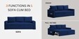 Kara Fabric 3 Seater Pull Out Sofa Cum Bed In Royal Blue Colour