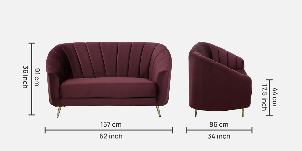 Kaylee Velvet Seater Sofa In Wine Red Colour