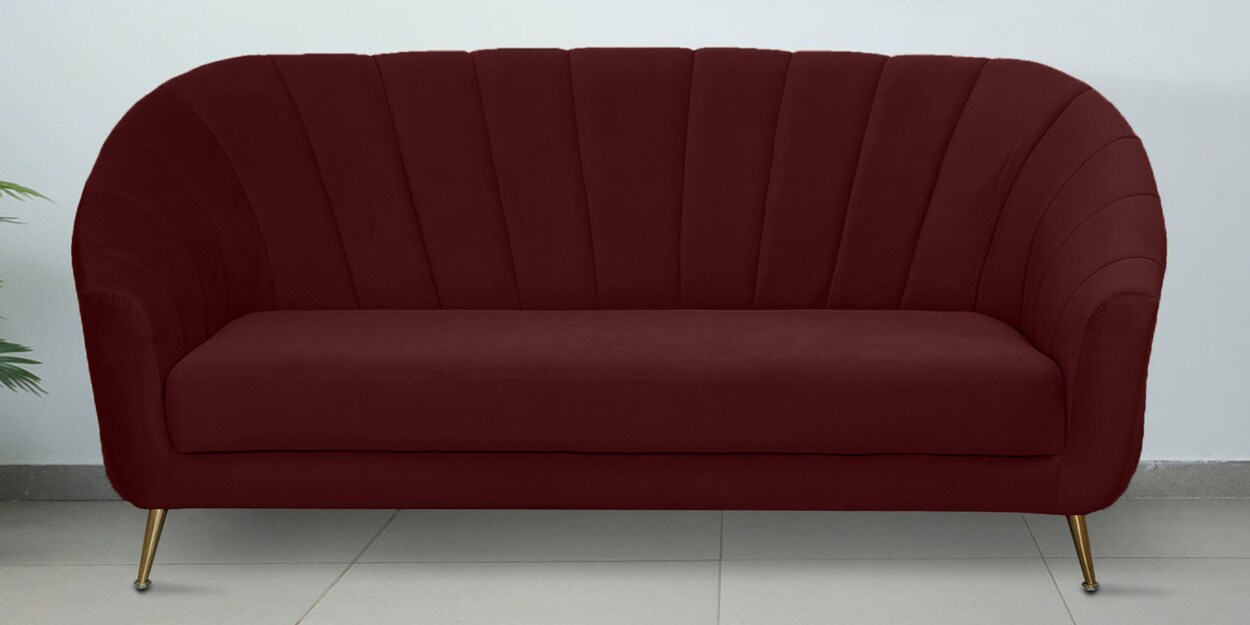 Buy Kaylee Velvet 3 Seater Sofa In Wine Red Colour at 2% OFF by ...