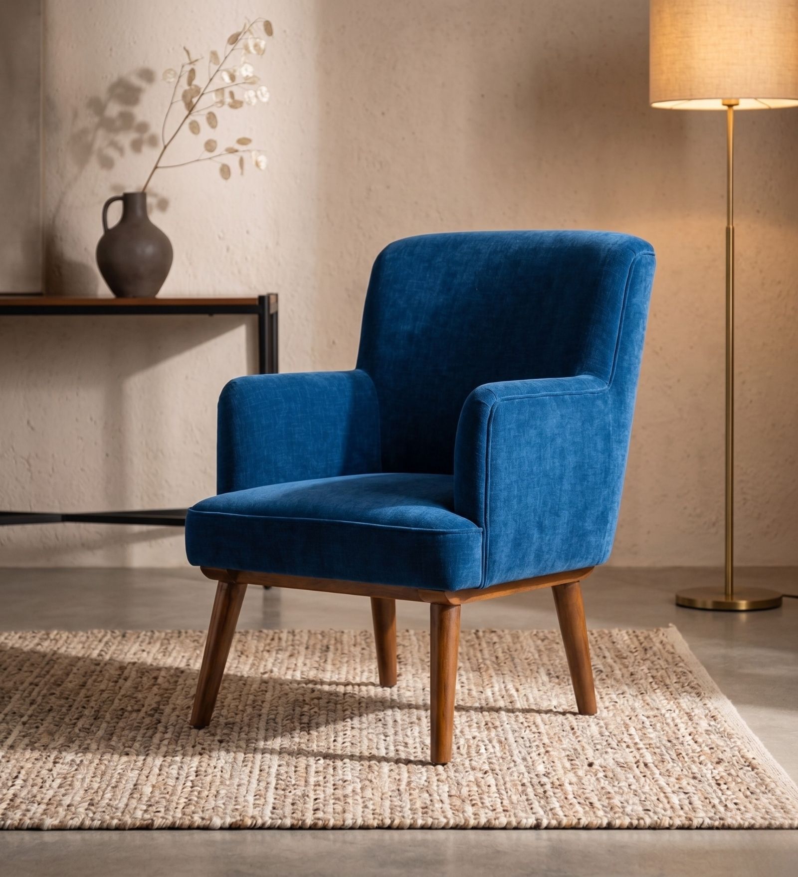 Kabo Arm Chair In Blue Velvet Colour