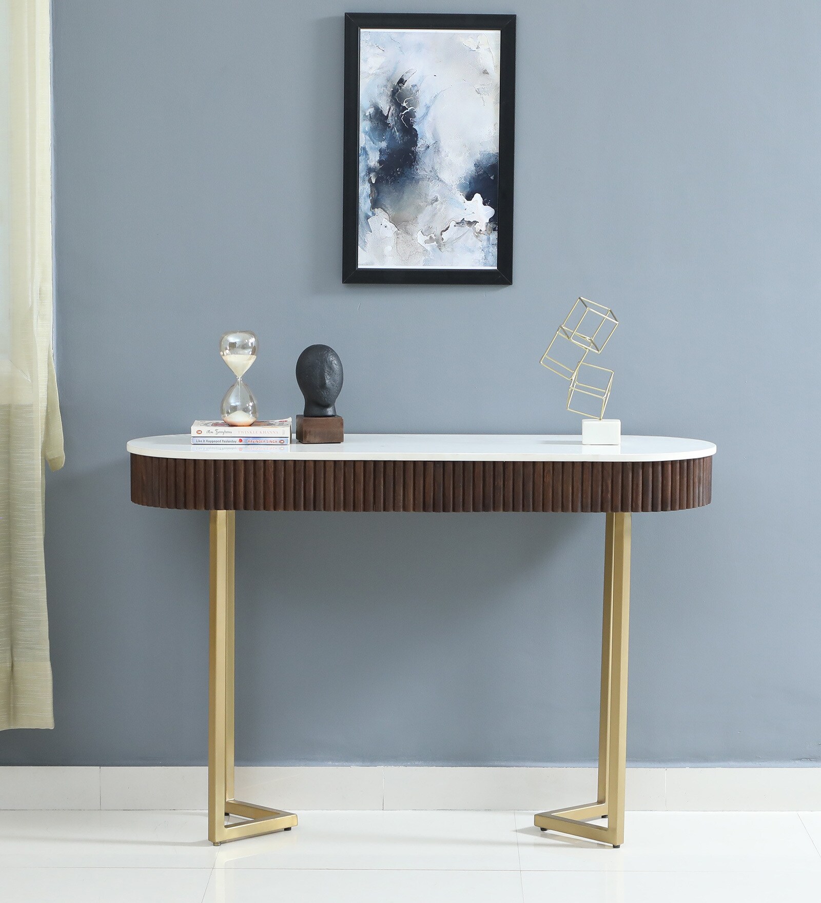 Kaffka Metal Console Table In Brass Electroplating Finish With White Porcelain Top