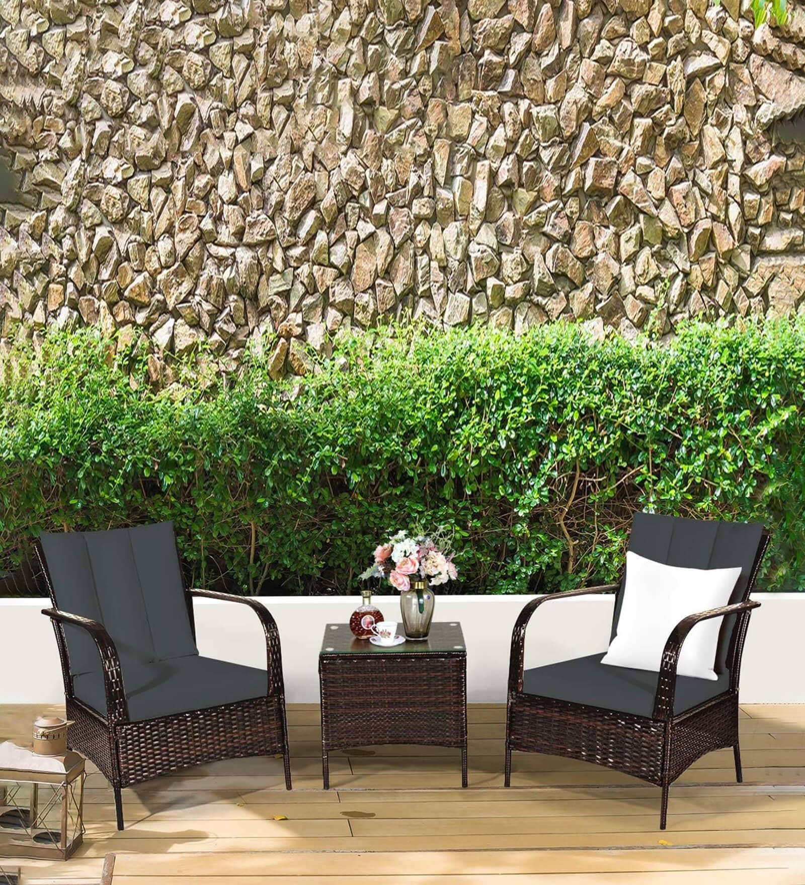 Kailua Wicker Patio Table & Chair Set In Brown Colour (Set Of 2 Chairs)