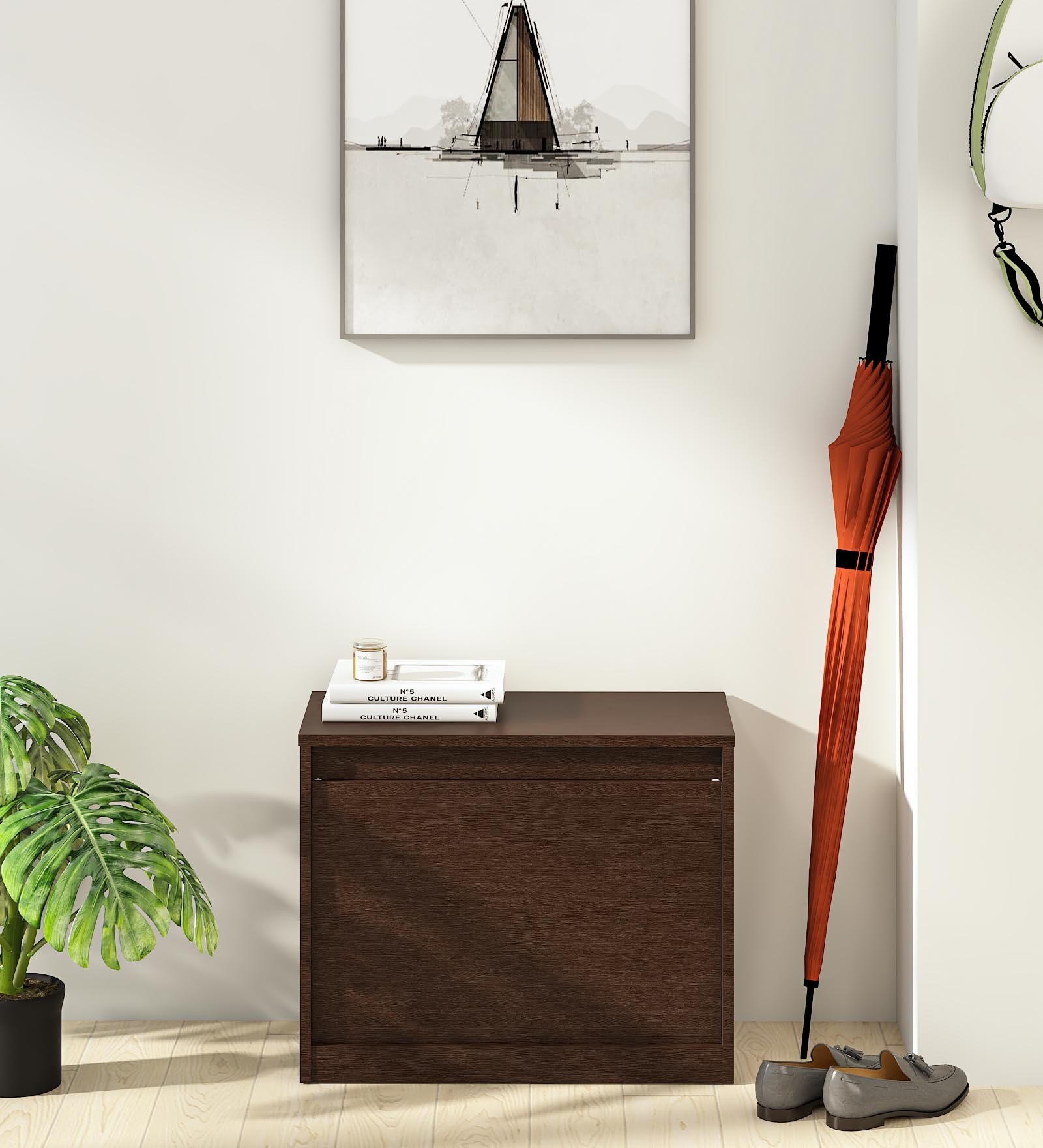 Kairi Tilt Out Shoe Rack in Columbia Walnut Finish