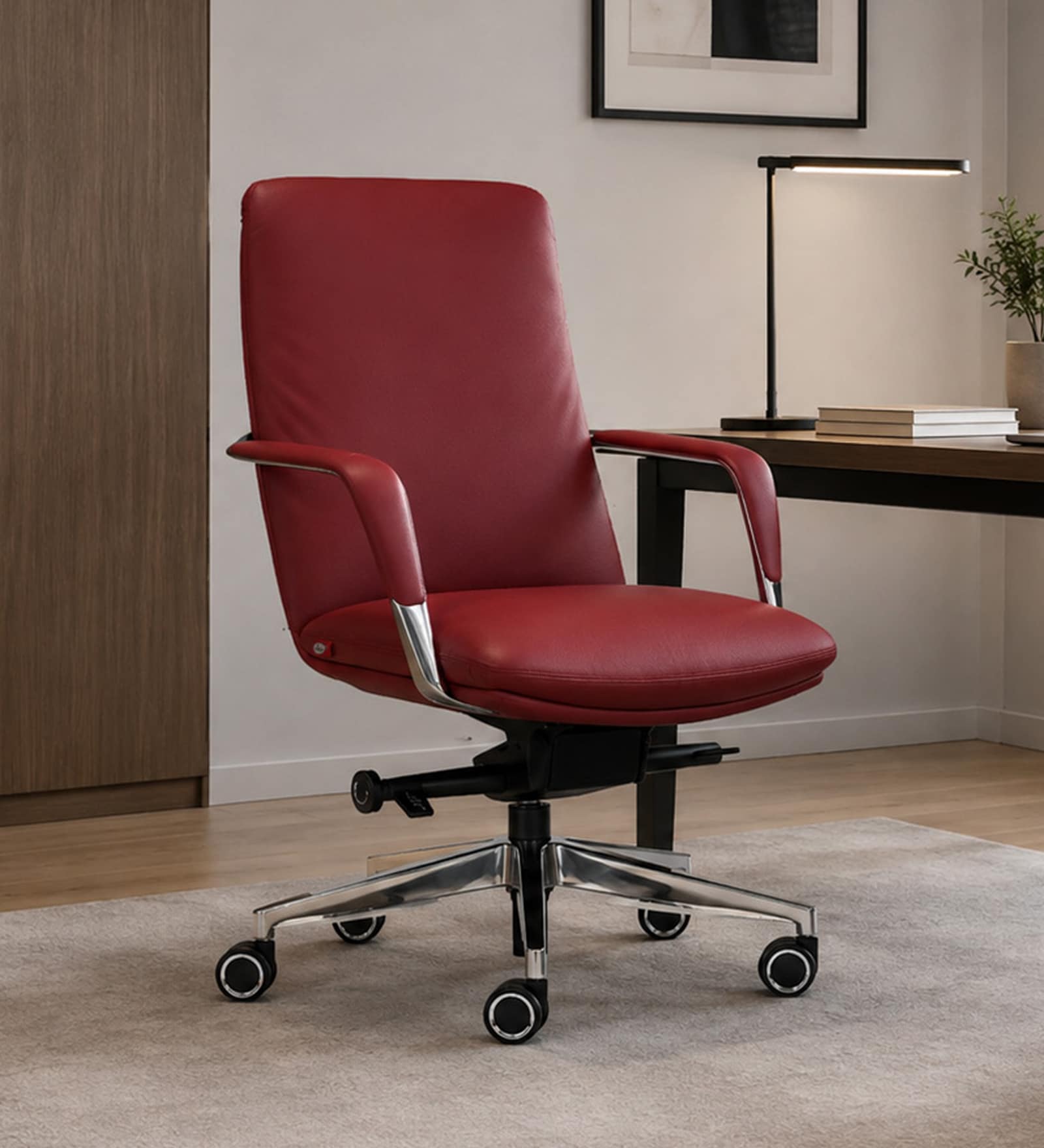 Kairo Leatherette Meduim Back Red Colour Office Chair In Matte Finish