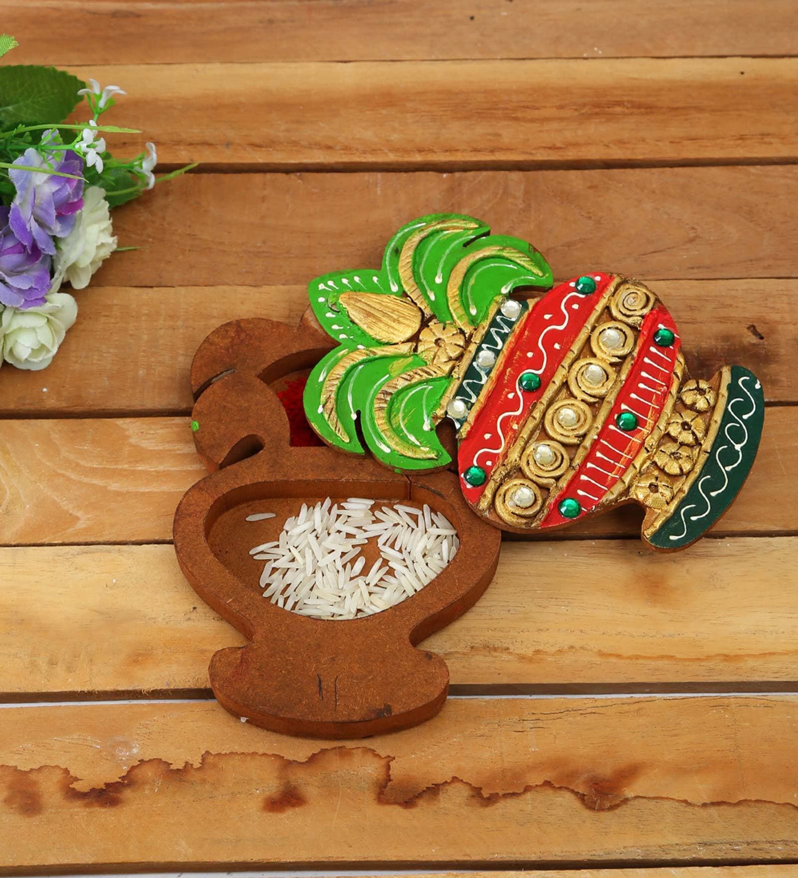 Kalesh Design Multicolour Wood And Clay Decorative Box