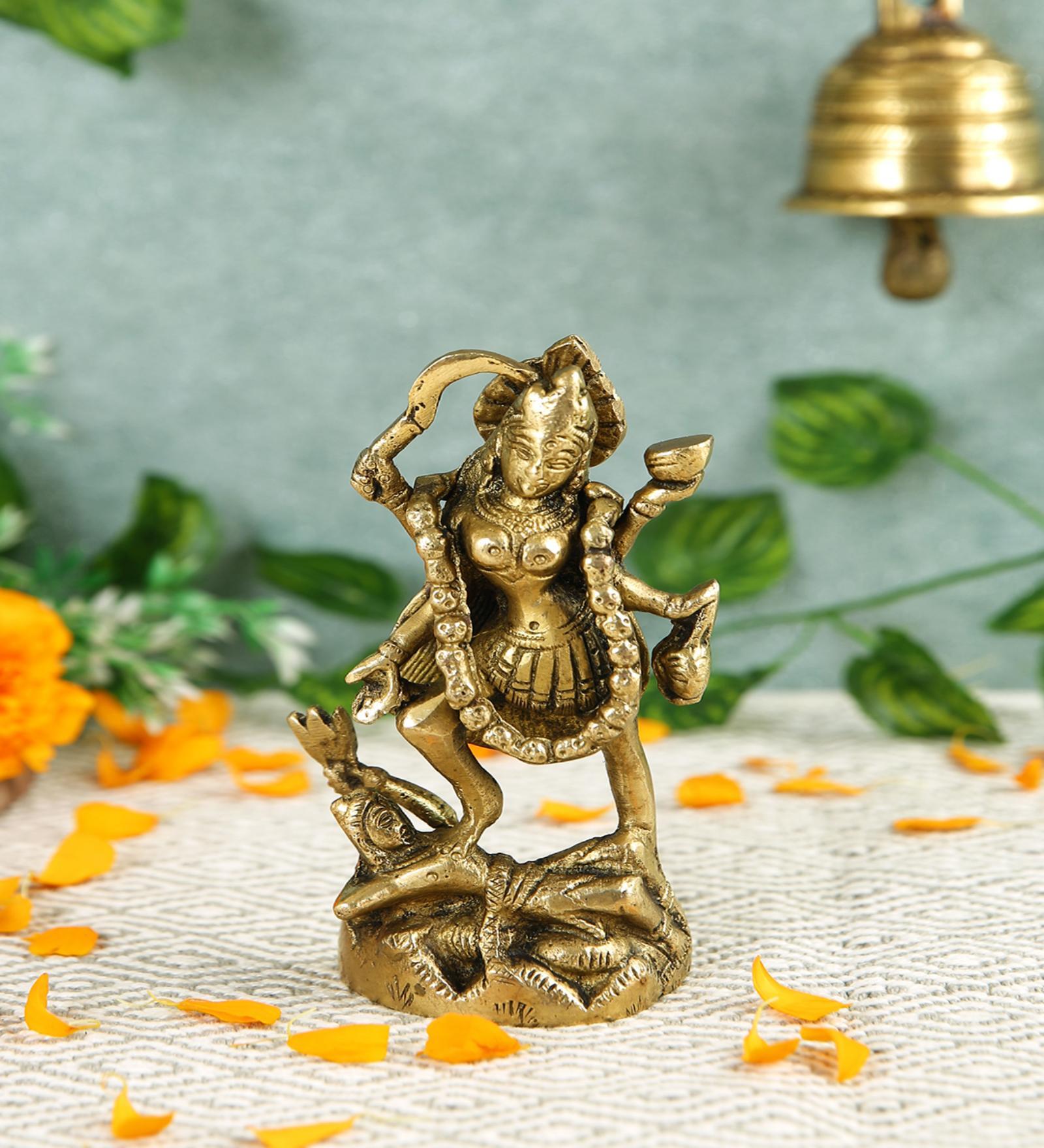 Kali Mata Gold Brass Idol