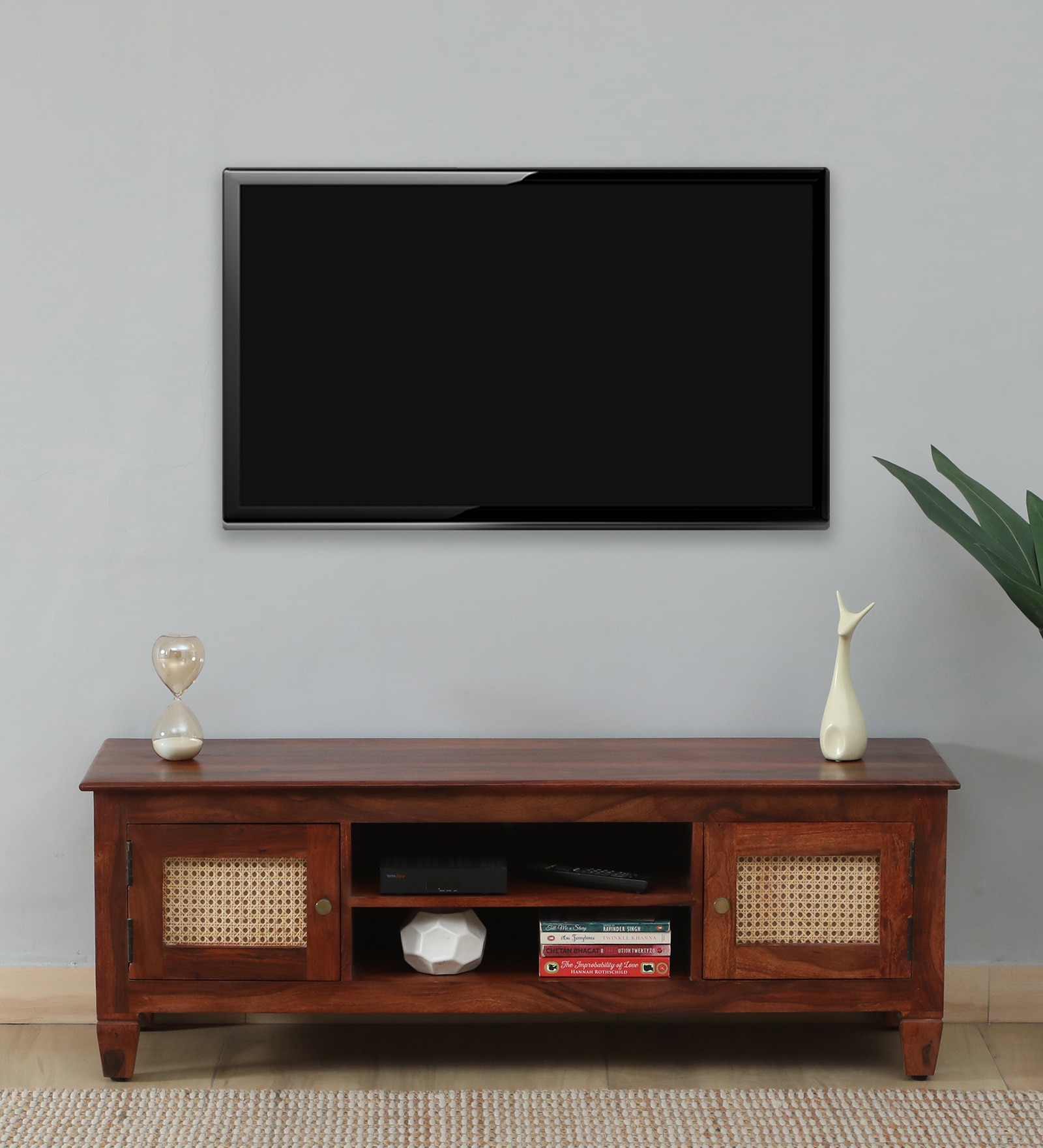 Kalki Sheesham Wood TV Console in  Honey Oak Finish For TVs Up To 55"