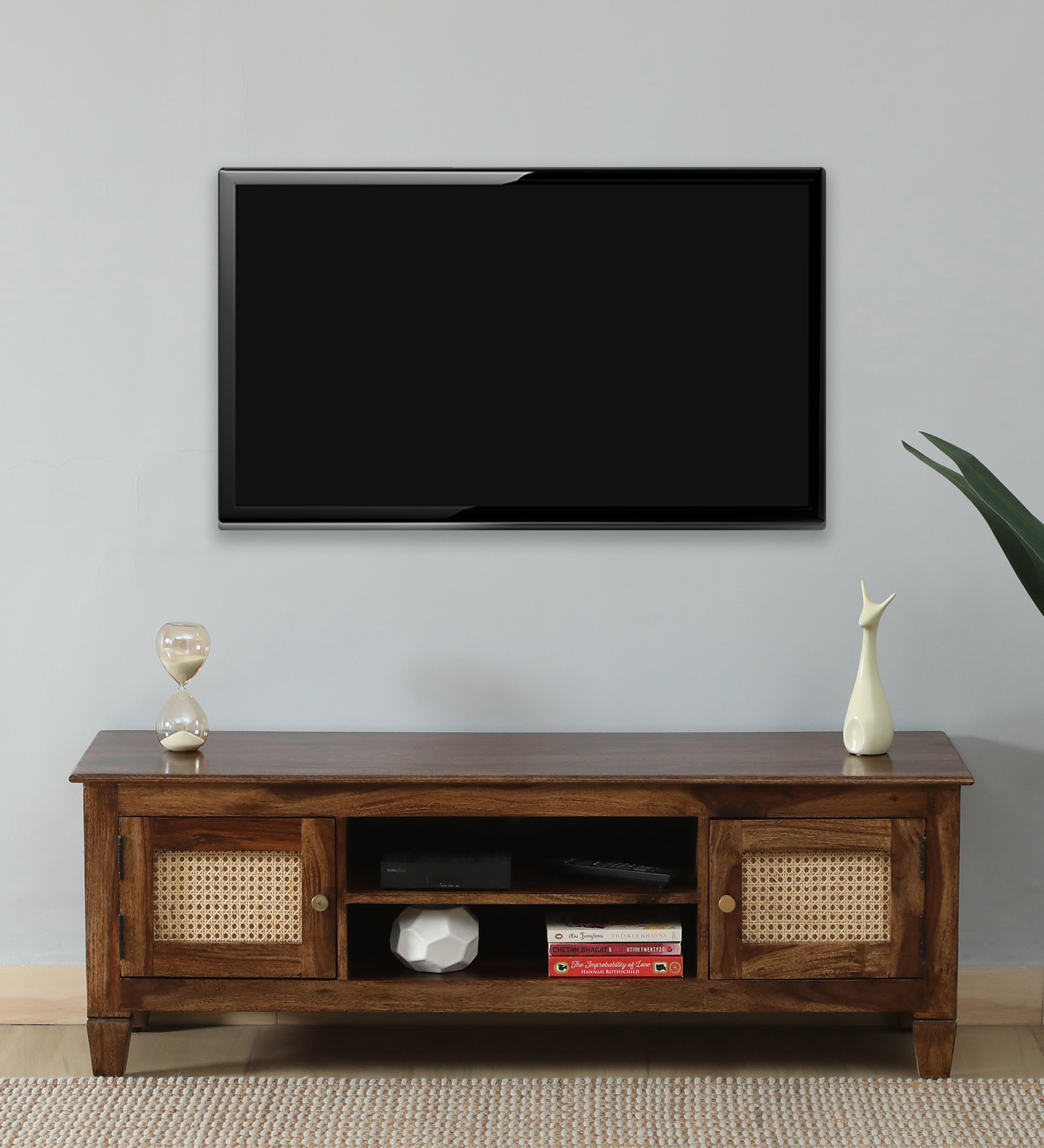 Kalki Sheesham Wood TV Console In Provincial Teak Finish For TVs Up To 55"