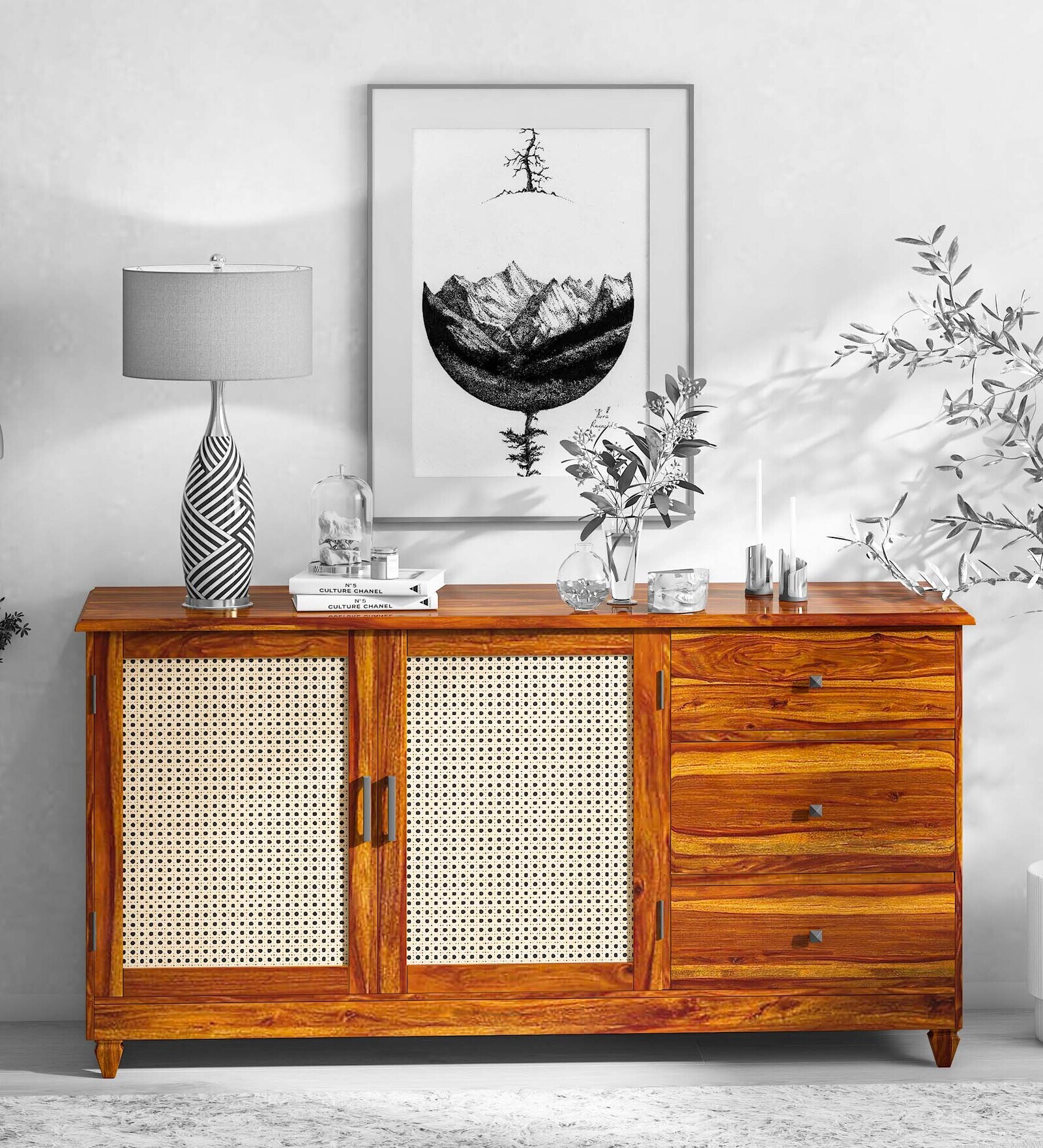 Buy Kalki Sheesham Wood Sideboard In Honey Oak Online Contemporary