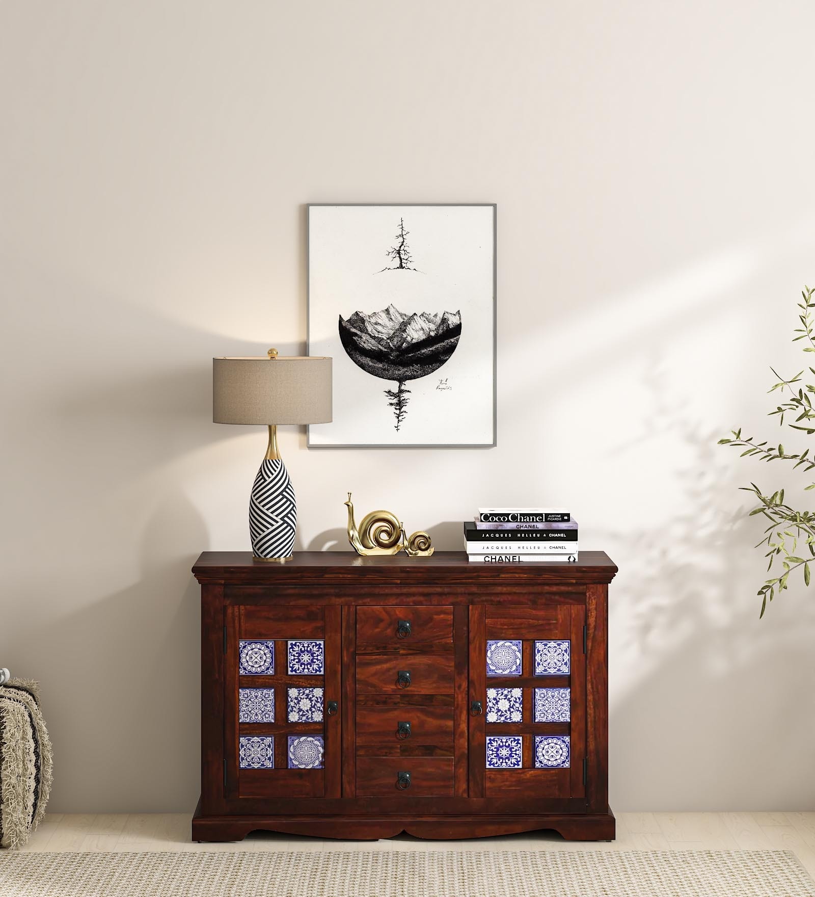 Kamchini Sheesham Wood Sideboard In Honey Oak Finish