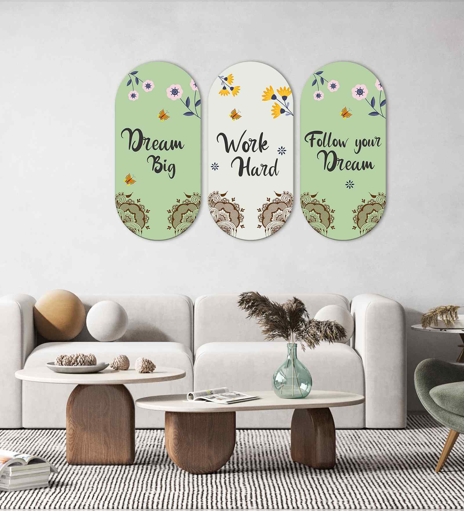 Set of 3  Dream Big Work Hard Follow Your Dream Wooden Wall Hanging