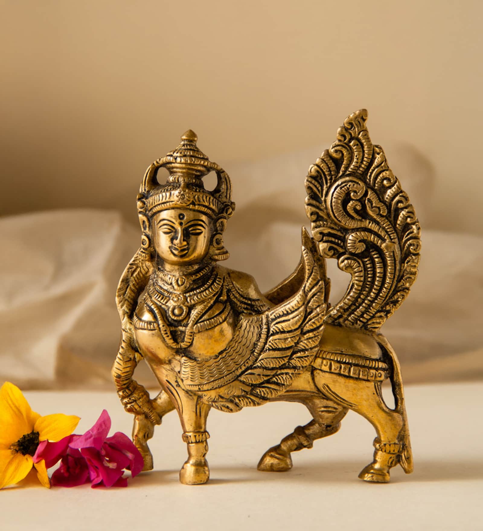 Kamdhenu Standing  Brass Idol Gold Finish