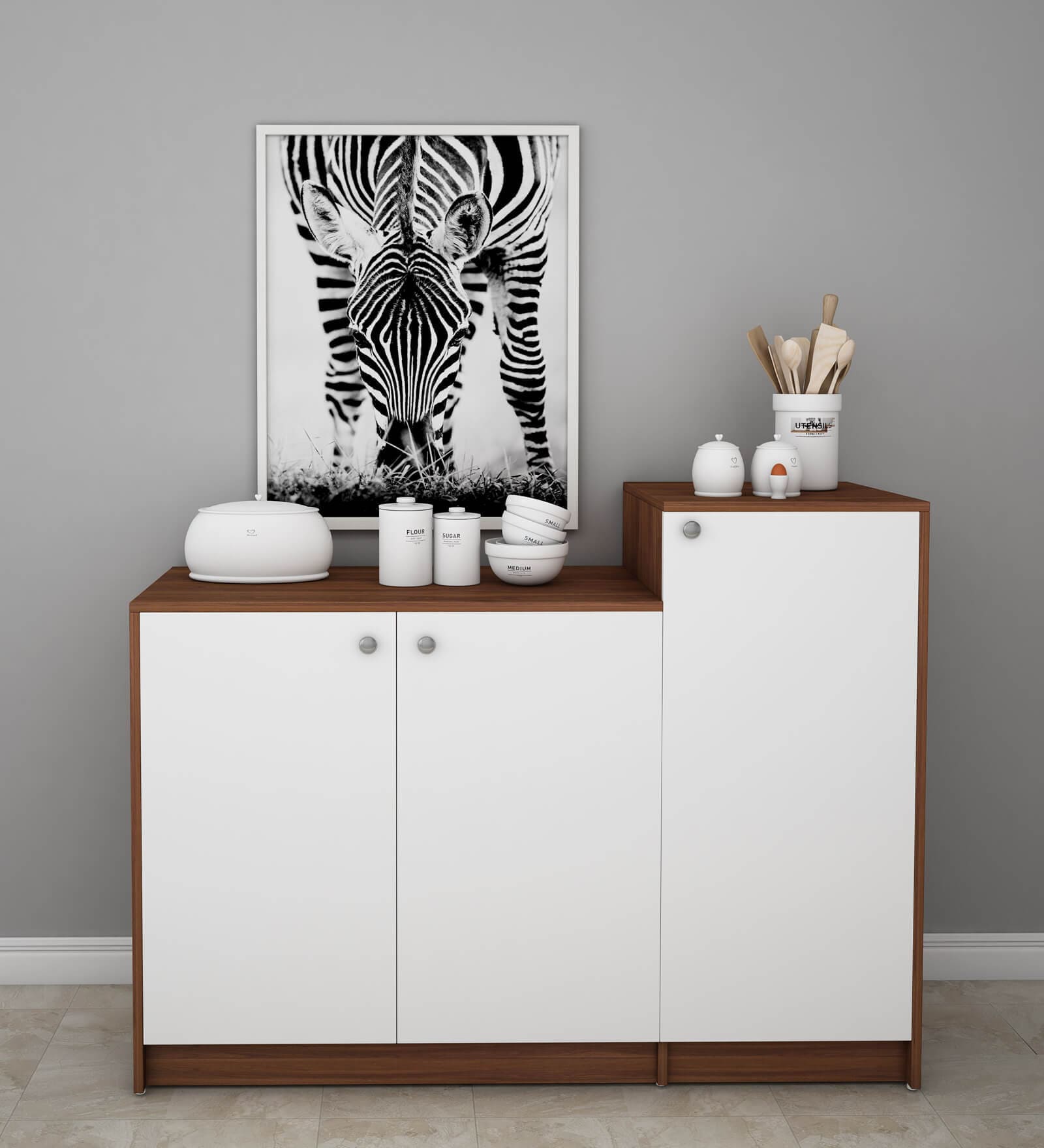 Buy Kamiley Wood Crockery Unit in Walnut & Frosty White finish at 43% ...