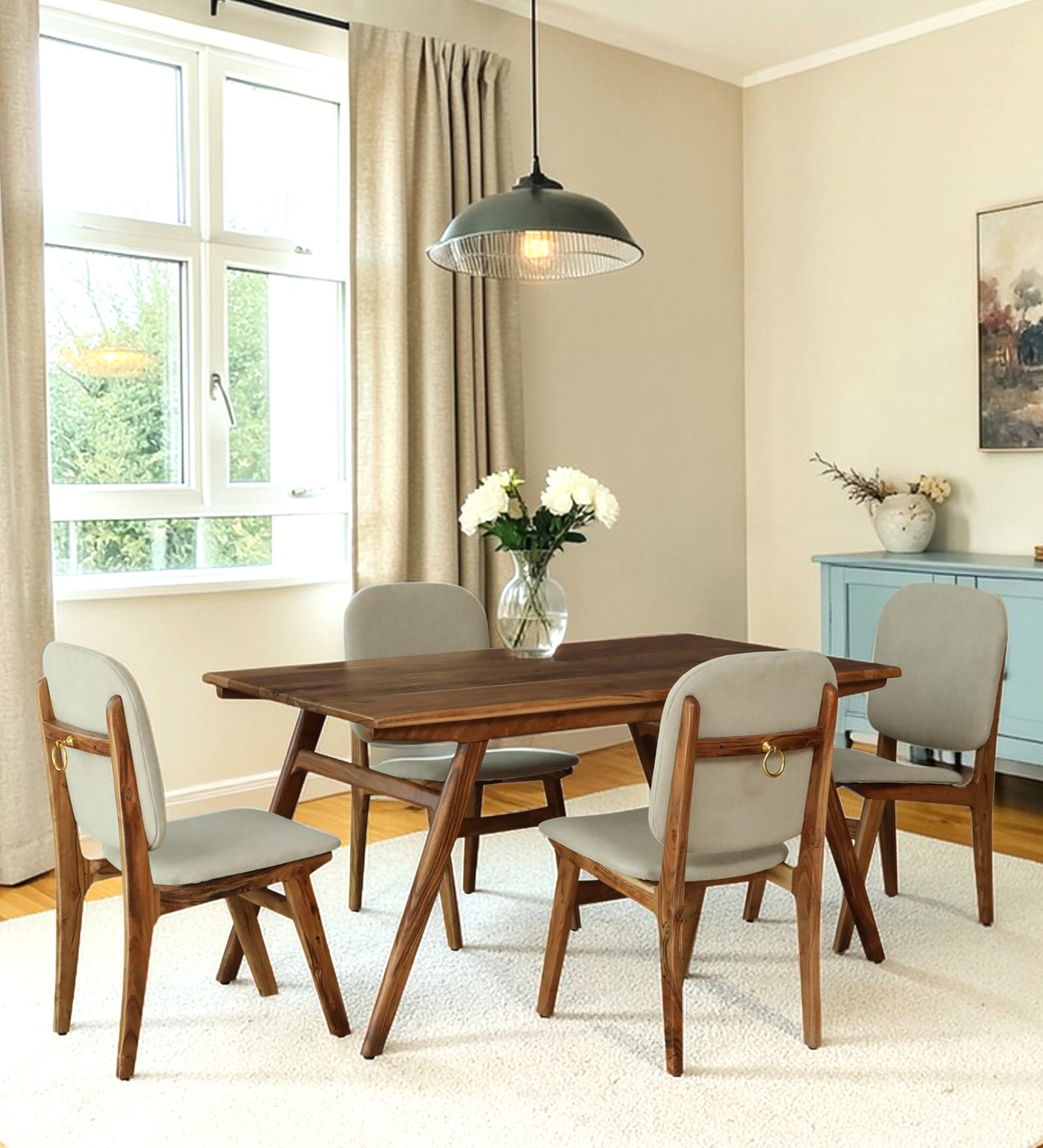 Kampen Acacia Wood 4 Seater Dining Set In Natural Finish