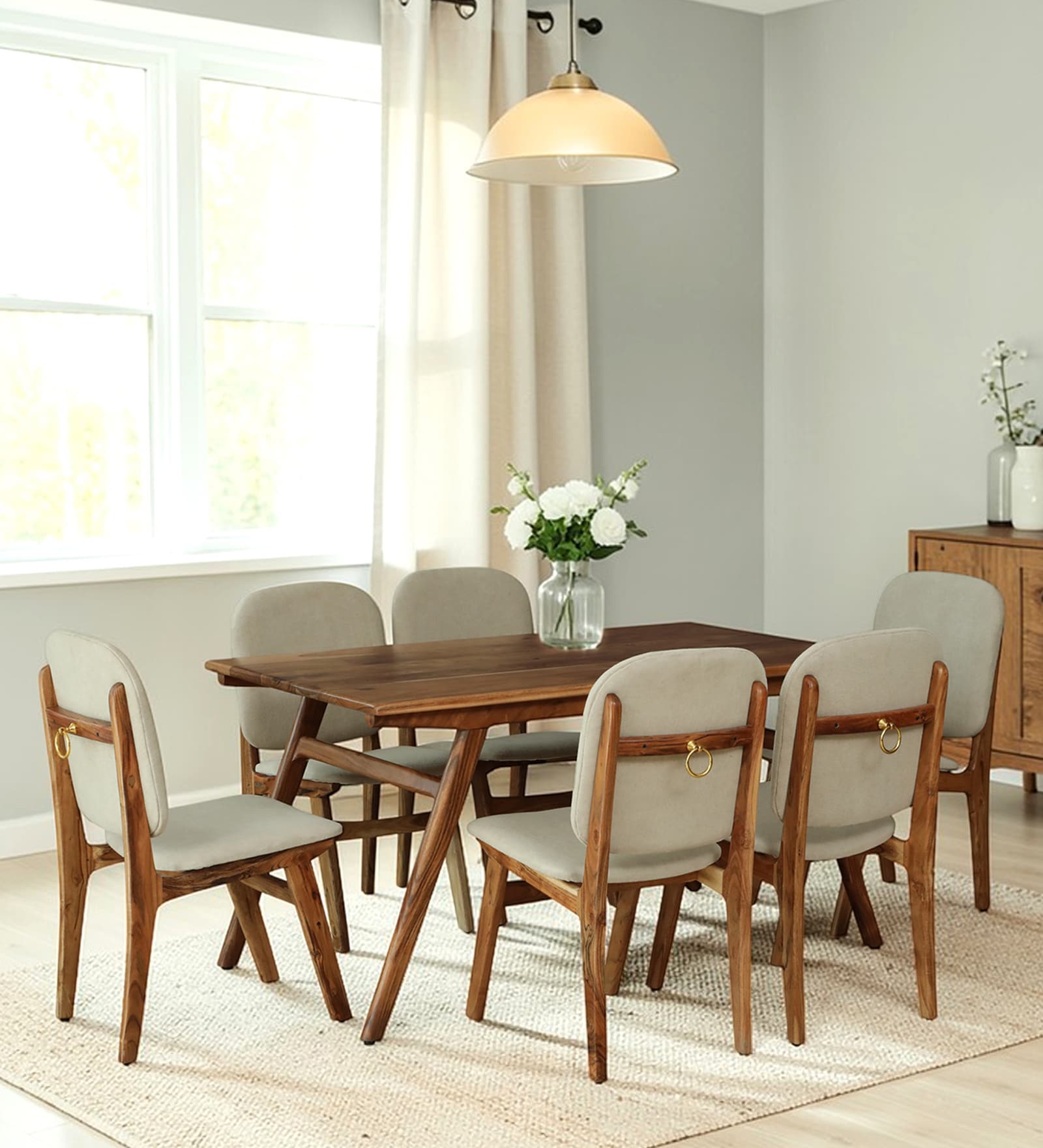 Kampen Acacia Wood 6 Seater Dining Set In Natural Finish