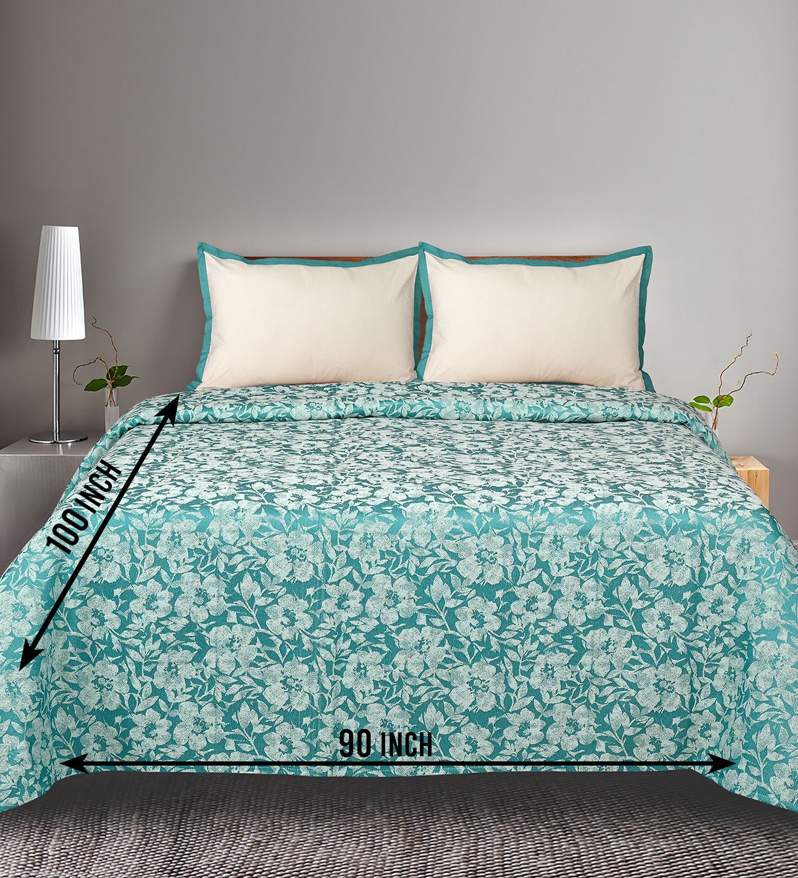 Green Kanan Cotton Floral Breathable & Queen Size Bedsheet With 2 Pillow Covers