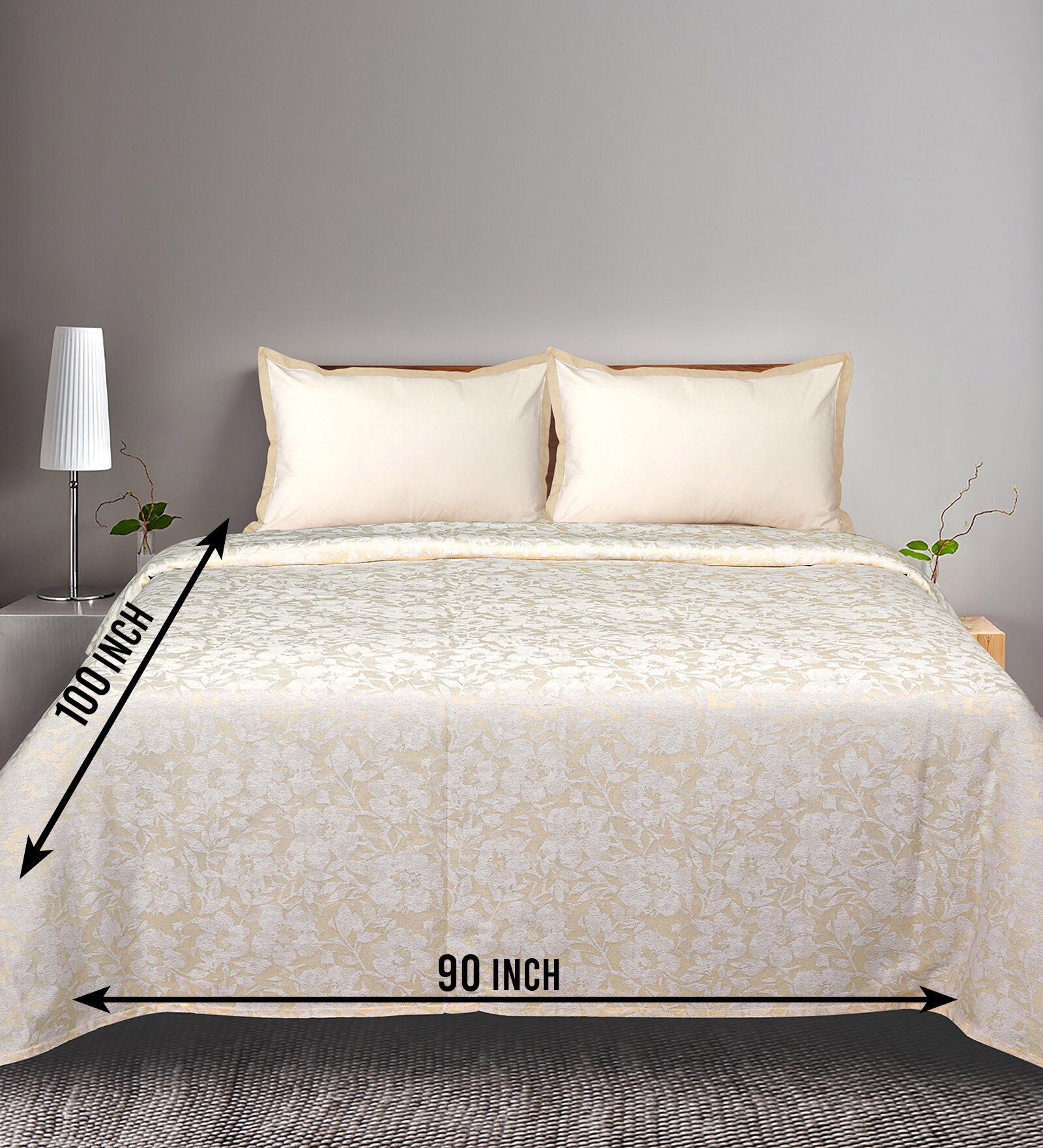 Beige Kanan Cotton Floral Breathable & Queen Size Bedsheet With 2 Pillow Covers
