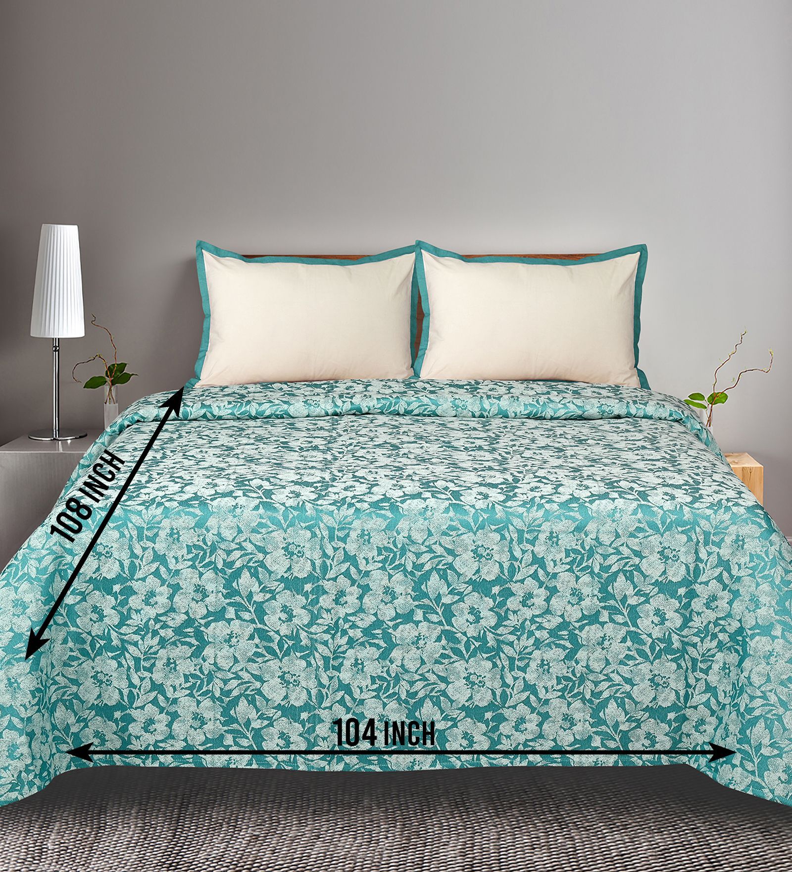 Green Kanan Cotton Floral Breathable & Queen Size Bedsheet With 2 Pillow Covers