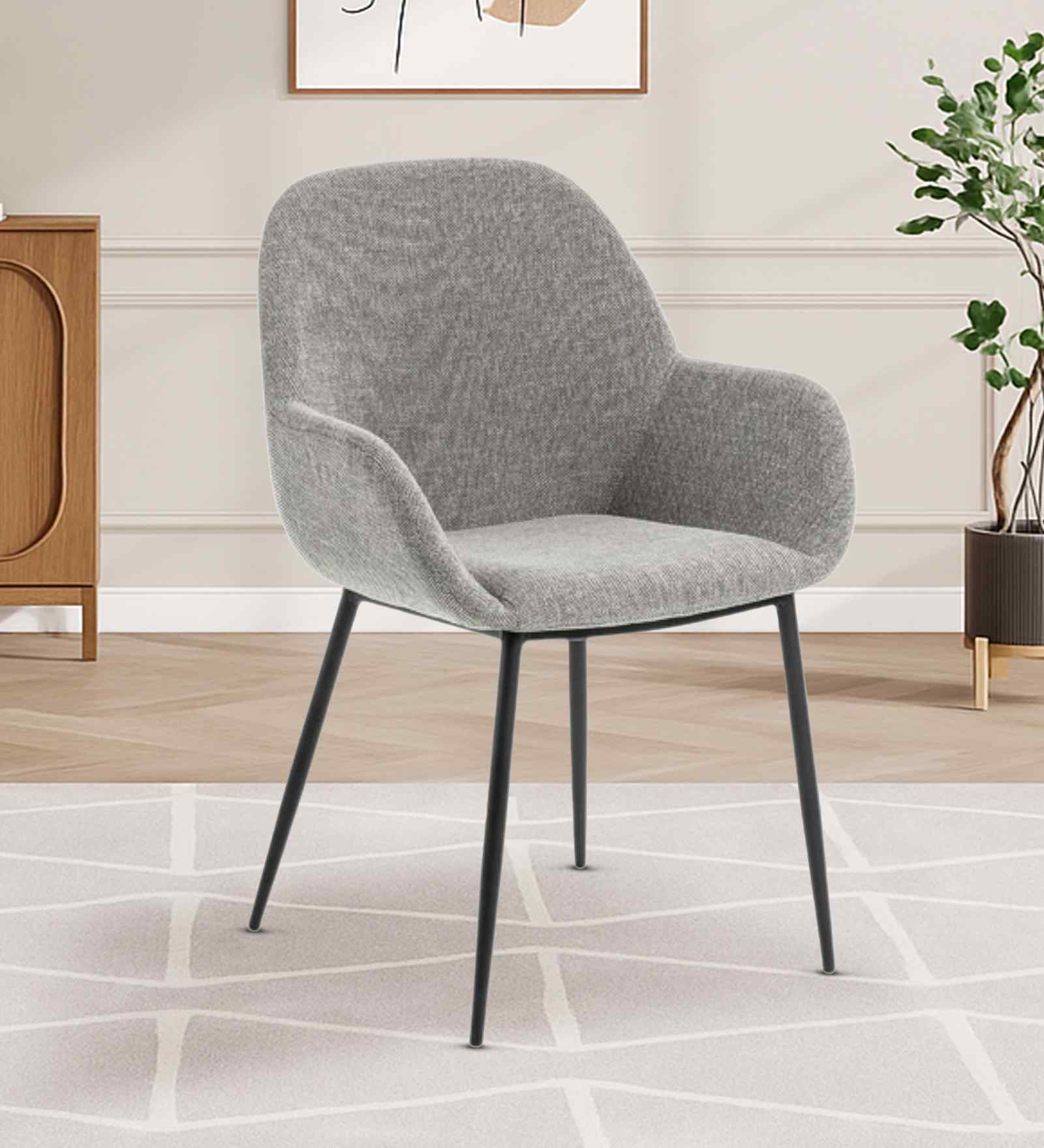 Kancha Velvet Fabric Dining Chair In Light Grey Colour