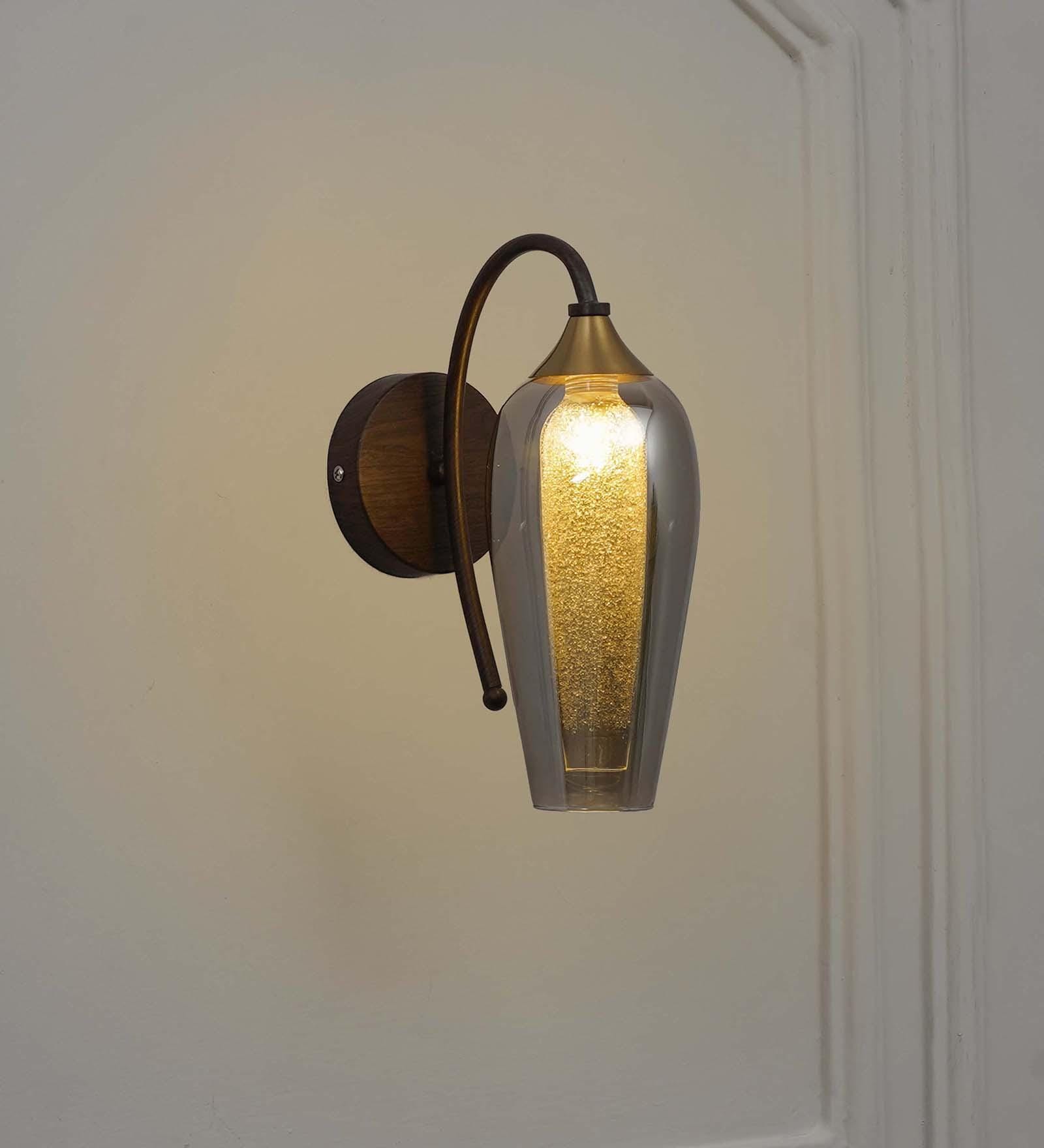 Kania Metal & Glass Wall Light (Brass & Wood)