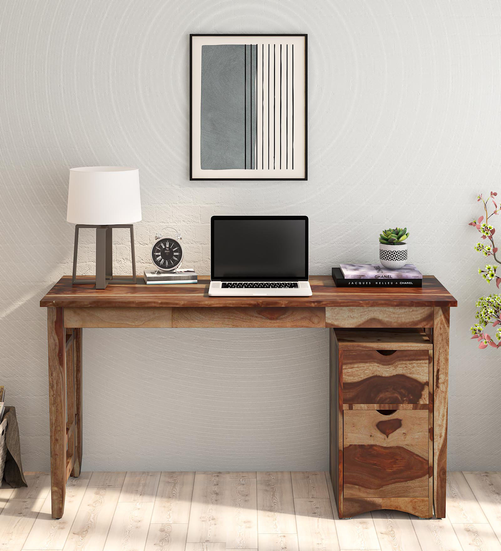 Reggio Sheesham Wood Writing Table In Rustic Teak Finish