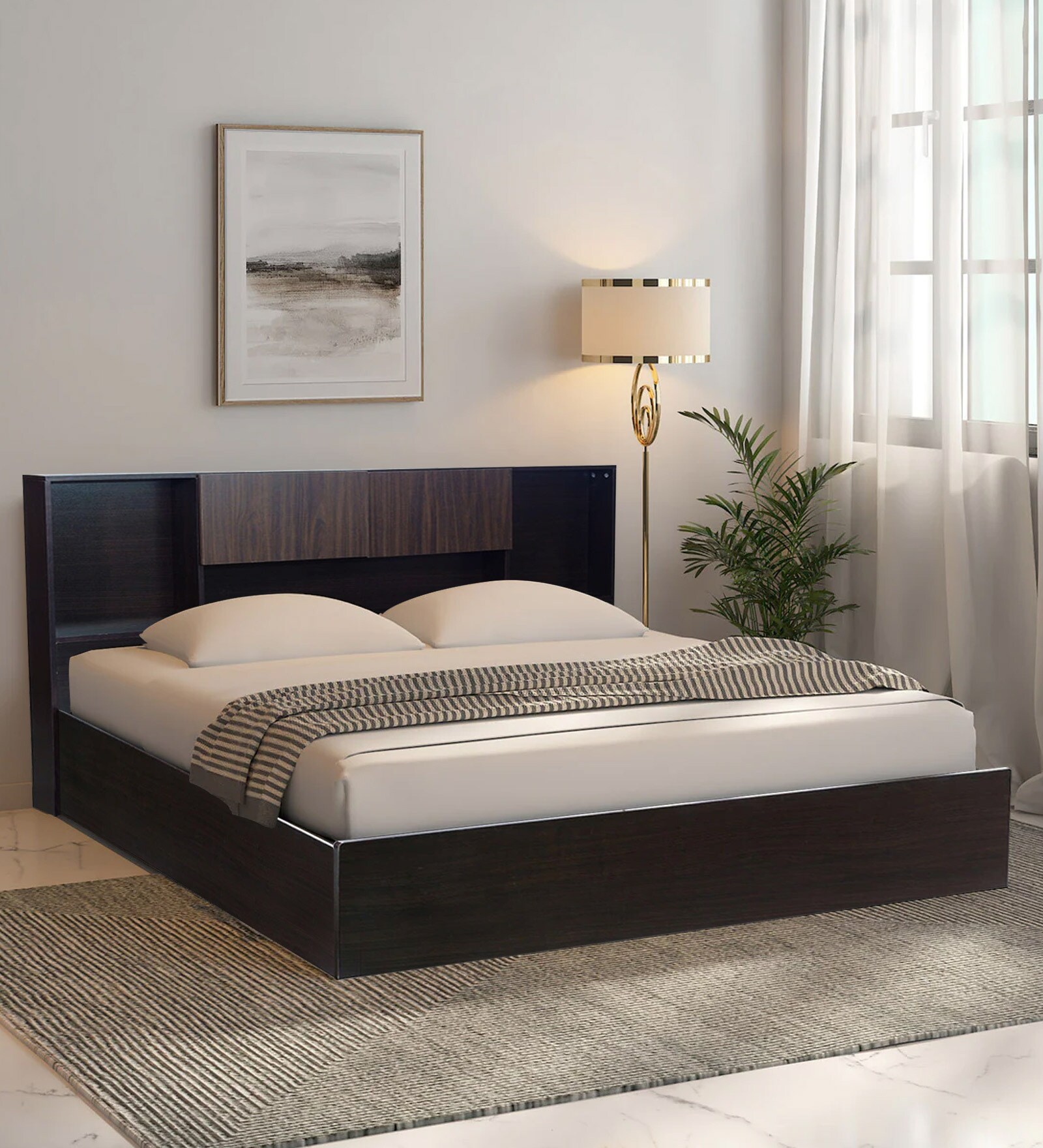 Kaori King Size Bed in Wenge Finish with Box Storage