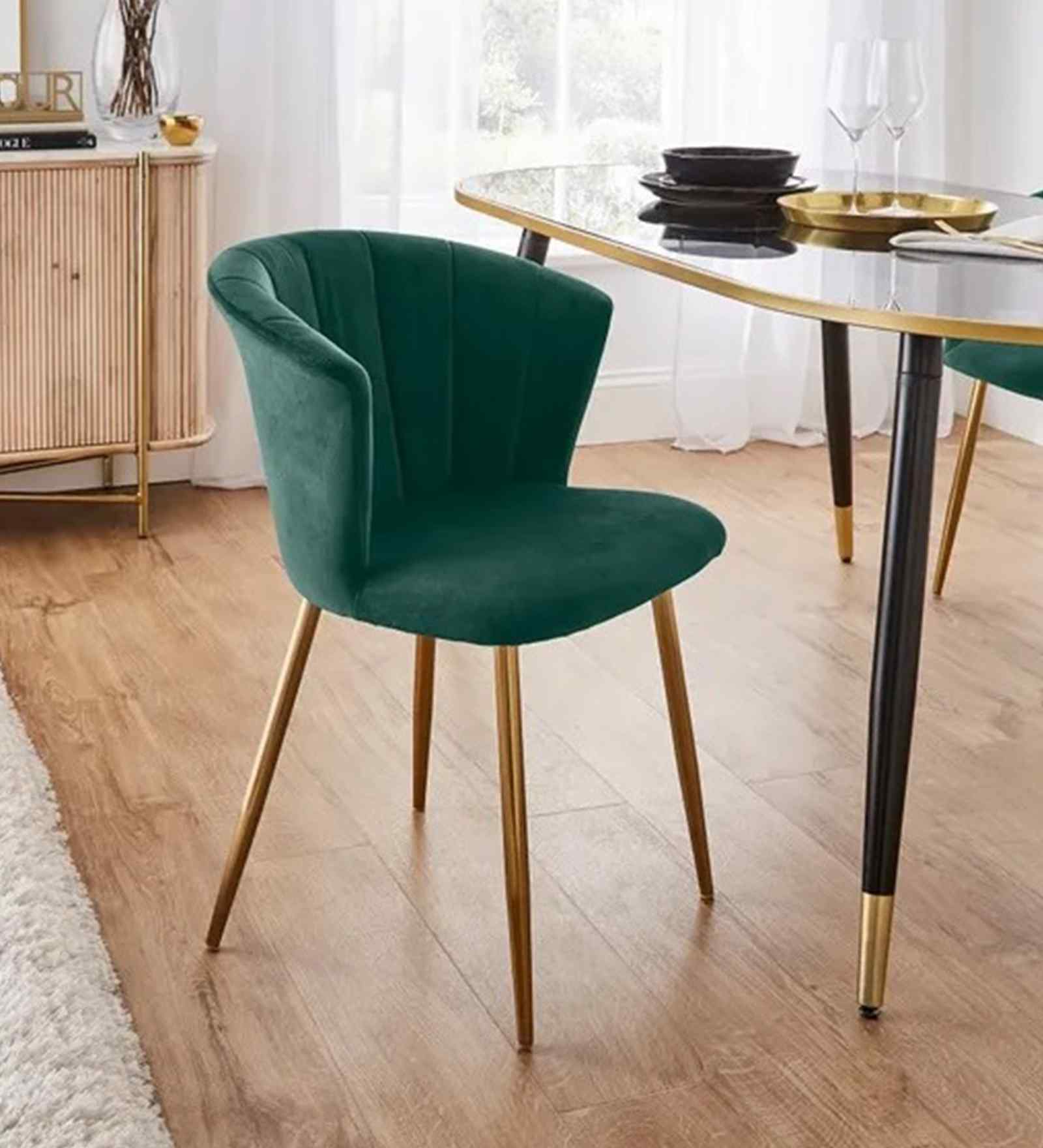 Kapee Velvet Fabric Barrel Chair In Green Colour