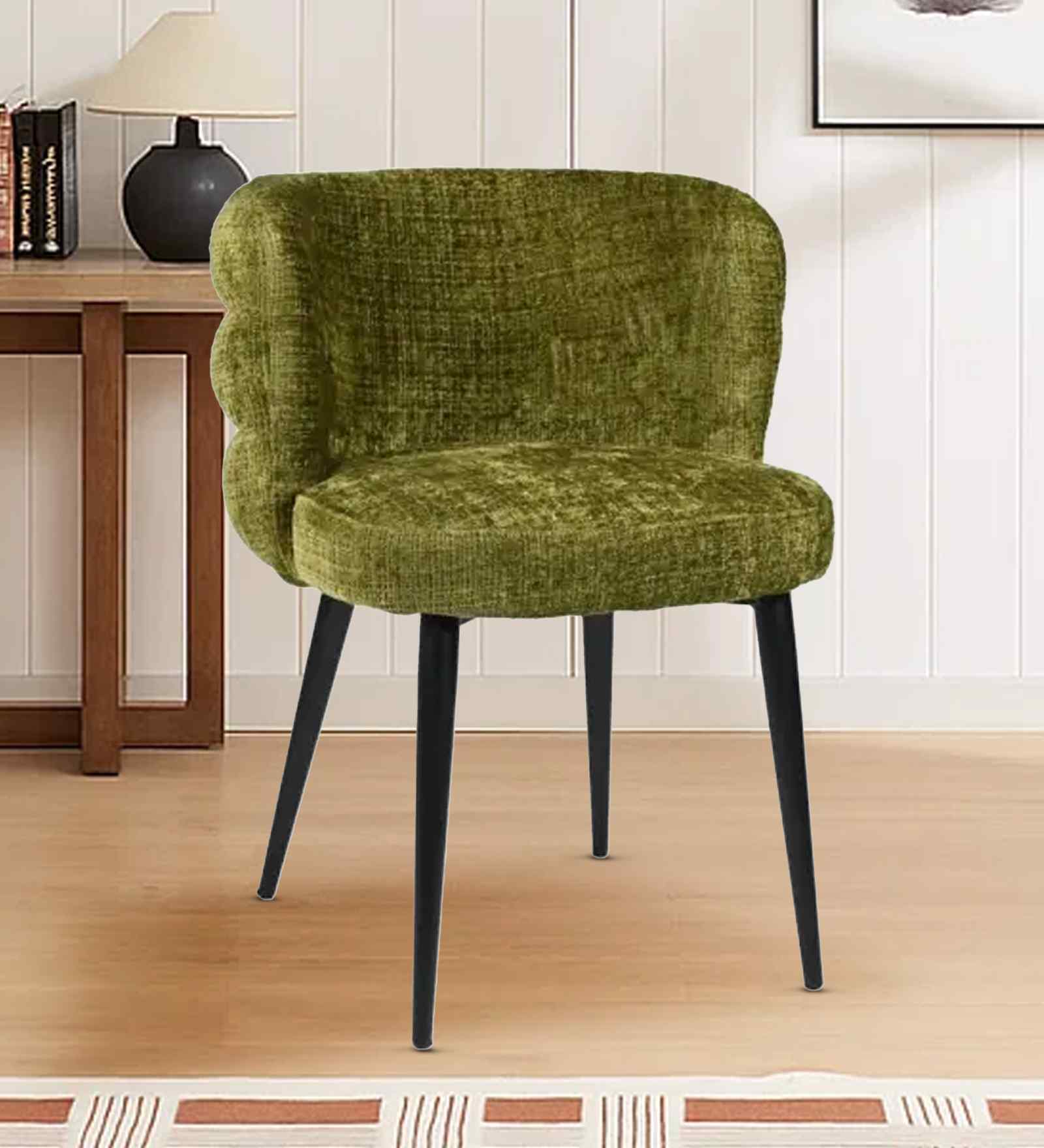 Kapi Velvet Fabric Barrel Chair In Green Colour