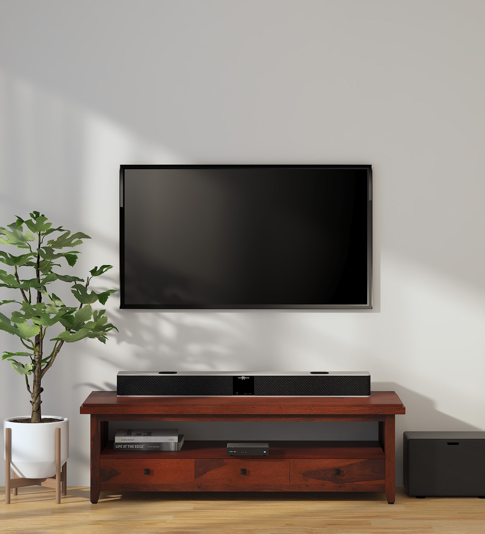 Karl Sheesham Wood TV Console In Scratch Resistant Honey Oak Finish For TVs Up To 55"