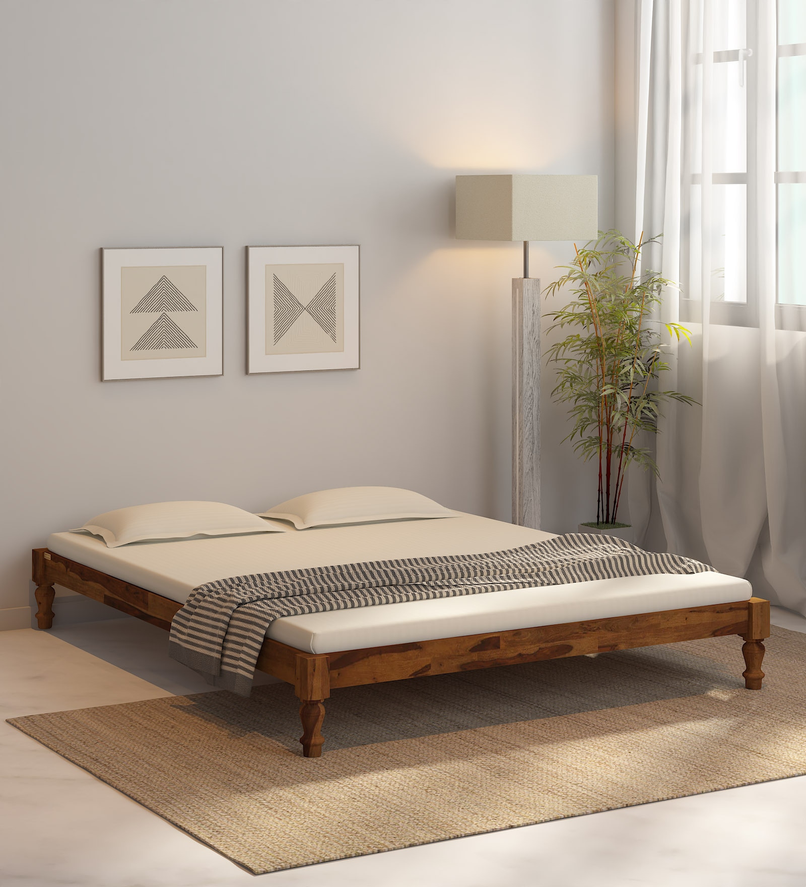 Buy Kashi Sheesham Wood Queen Size Bed In Scratch Resistant Provincial ...